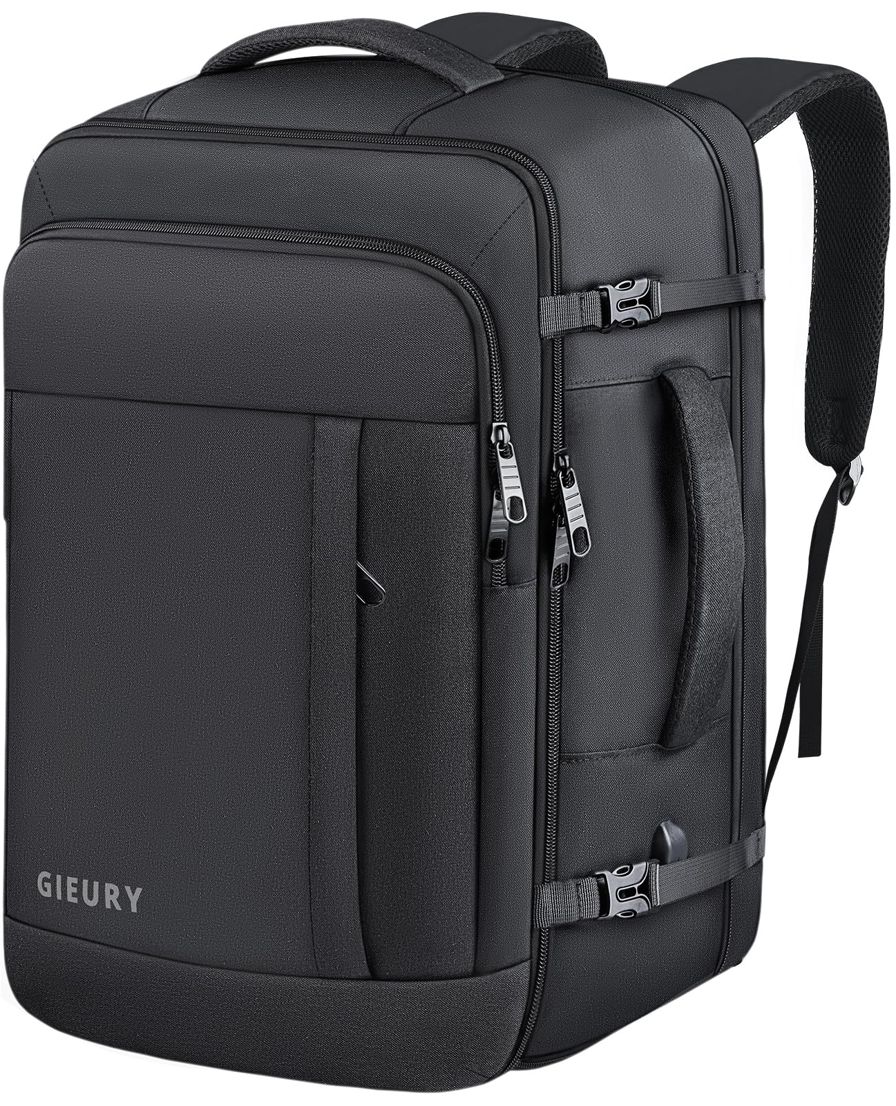 GIEURY 50L Expandable Carry On Travel Backpack with TSA 180° Opening and Shoe Compartment – Black