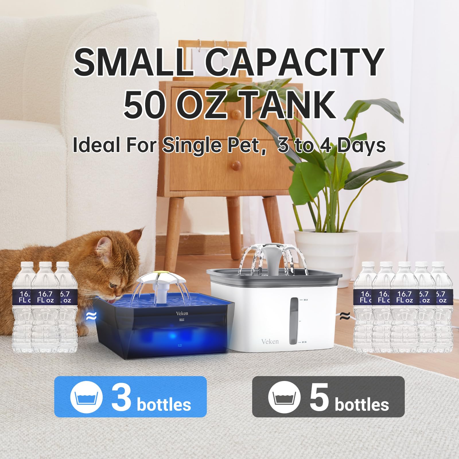 Award-Winning 50oz Cat Water Fountain – Ultra-Quiet 3-Mode Drinking System for Kittens & Small Pets
