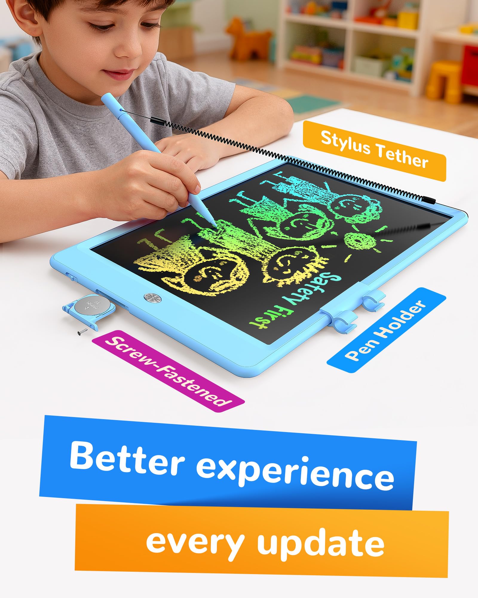 10” Colorful LCD Writing Tablet for Kids – Reusable Doodle Drawing Board (Blue)