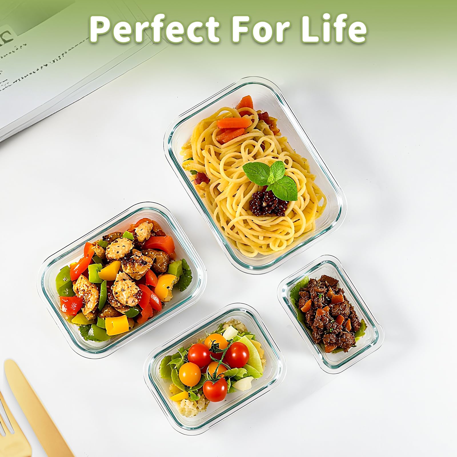 HOMBERKING Borosilicate Glass Food Storage Containers – 8 Piece Leak-Proof Set with Locking Lids