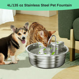 4L Stainless Steel Cat & Dog Water Fountain with Quad Filtration, Ultra Quiet Pump & High-Capacity Automatic Pet Hydration System – Silver
