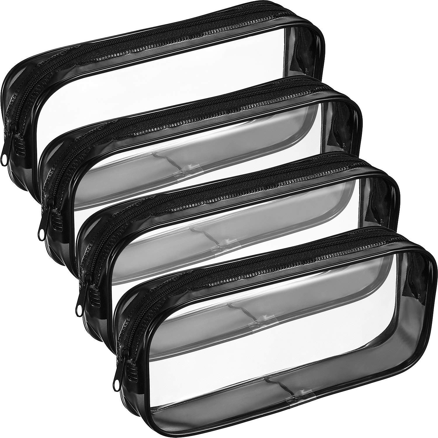 4-Pack Clear Black PVC Zipper Organizer Pouches