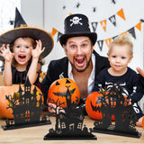 Haunted House Wooden Table Decor – 3Pcs Tiered Tray Halloween Centerpieces with Double-Sided Design (Black, Vintage Style)