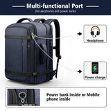 Expandable 40–50L Carry-On Travel Backpack with USB Cable Port – 17.3” Laptop, Blue