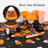 Halloween Candy Corn Party Tableware Set – 193 Pcs Plates, Cups, Napkins & Cutlery for 24 Guests