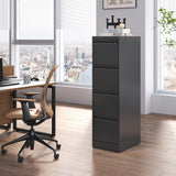 4-Drawer Locking Metal File Cabinet – Vertical Steel Filing Cabinet for Letter & Legal Files, Black