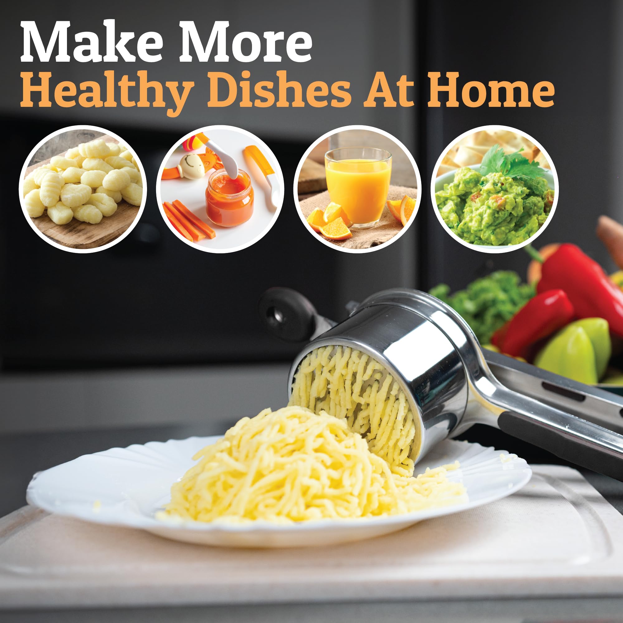 Heavy-Duty Potato Ricer & Masher – Large Basket, Non-Slip Handles, Dishwasher Safe