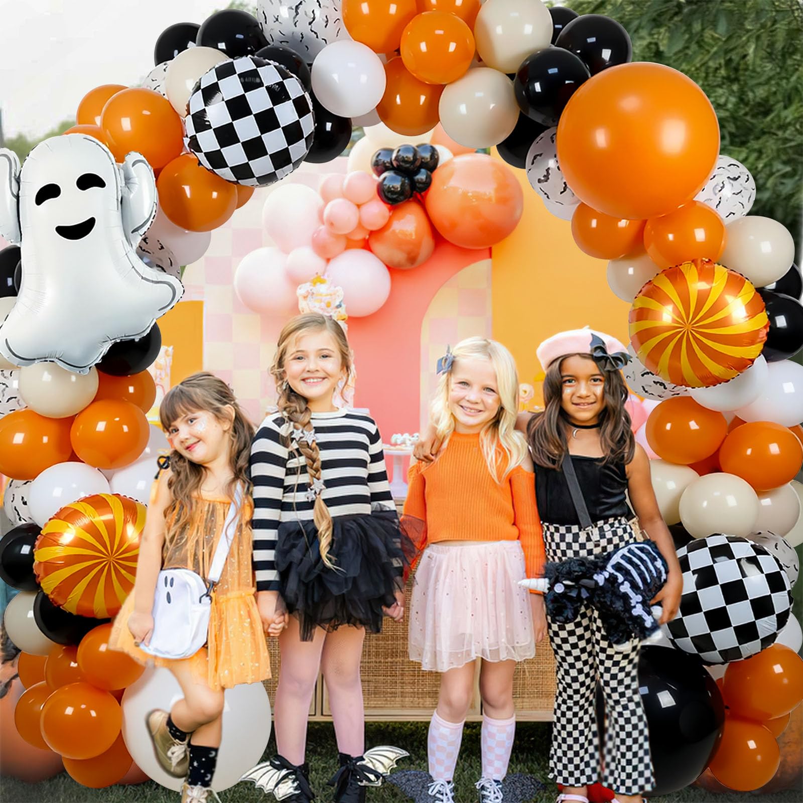Halloween Baby Shower Balloon Garland Kit – Retro Burnt Orange, Black & White Boo Day Party Decorations