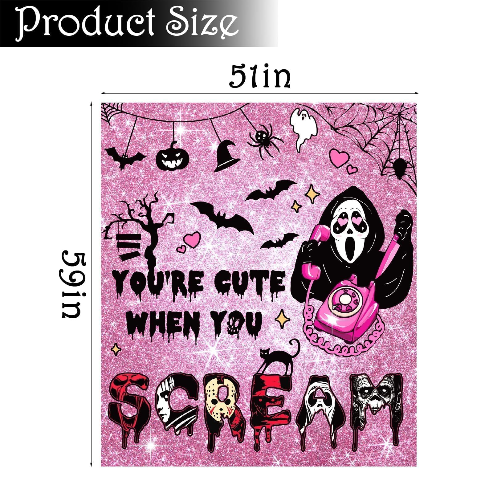 Halloween Pink Ghost Throw Blanket – 60"x60" Soft Flannel Horror Blanket for Couch, Bed & Travel