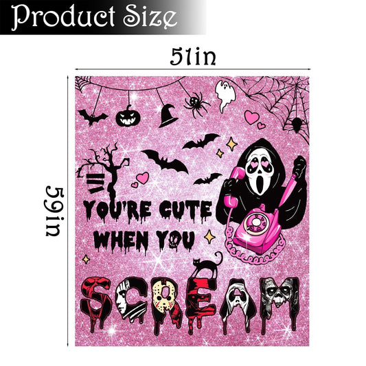 Halloween Pink Ghost Throw Blanket – 60"x60" Soft Flannel Horror Blanket for Couch, Bed & Travel