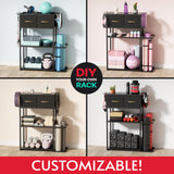 Crostice Home Gym Storage Shelf Stand – Adjustable 4-Tier Weight Rack with Fabric Drawer for Dumbbells & Workout Gear (Black)