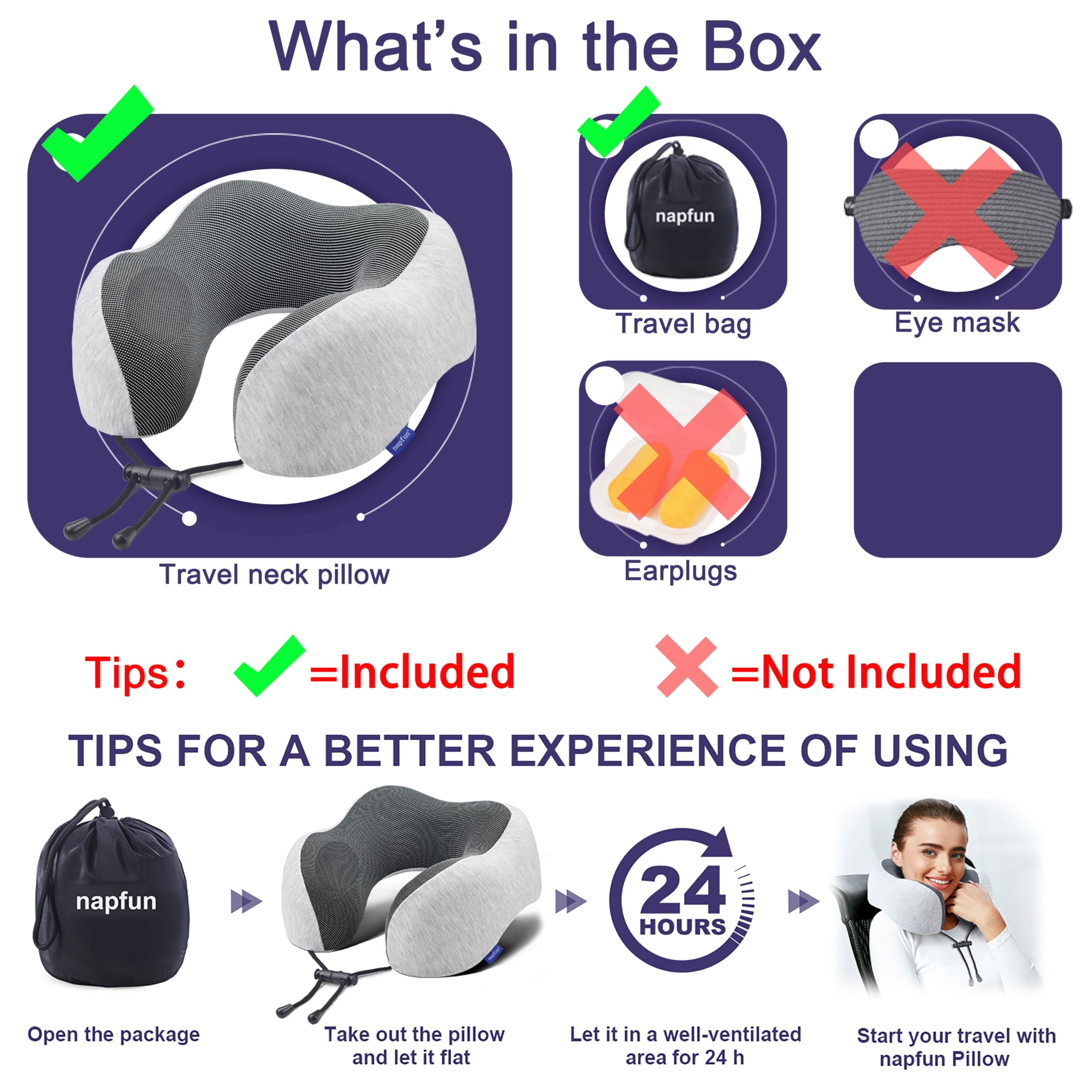Memory Foam Travel Neck Pillow with Chin Support – Adjustable Airplane Neck Pillow for Comfortable Flights