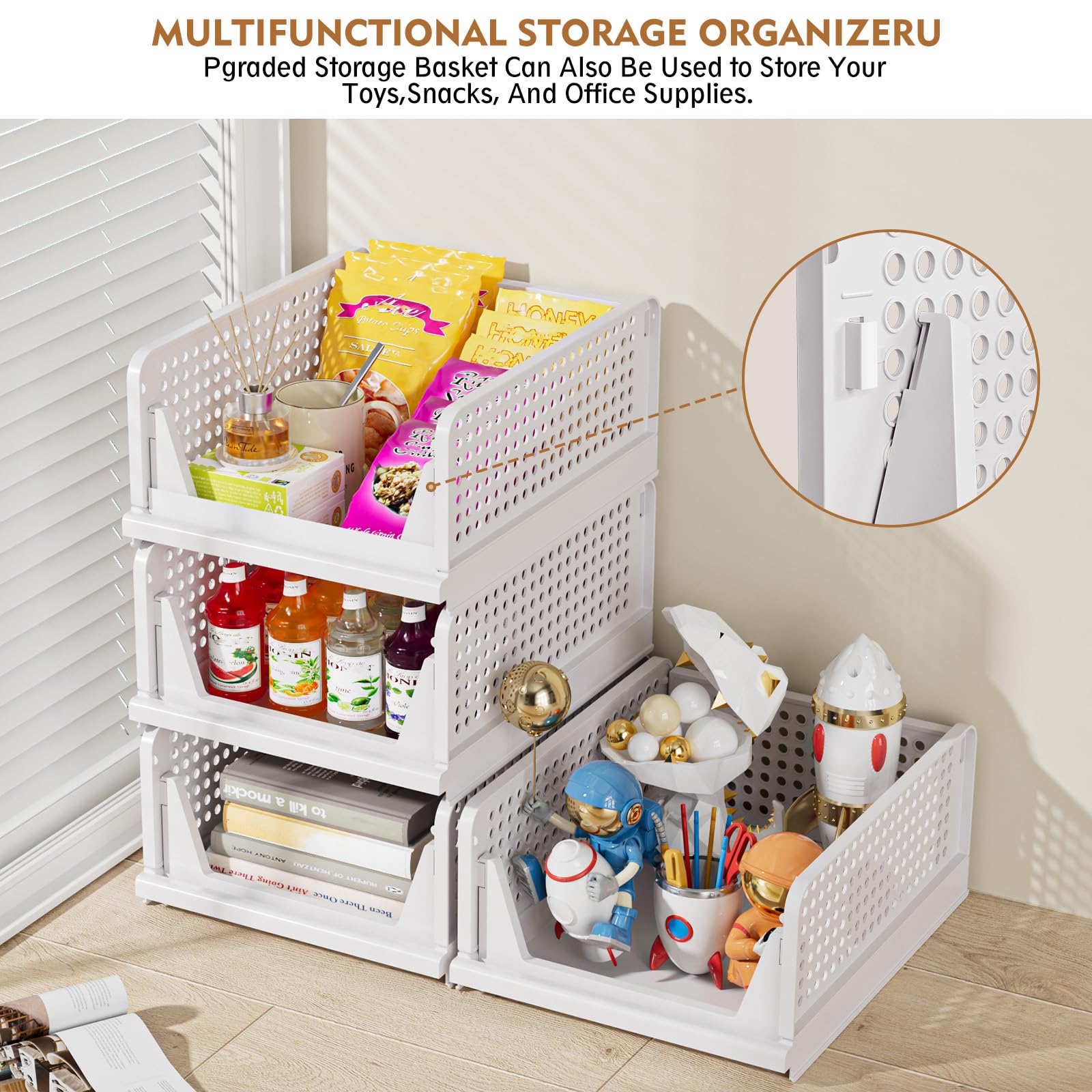 Stackable Closet Storage Baskets (5-Pack) – Foldable Space-Saving Organizer Bins for Wardrobe, Bathroom & Laundry
