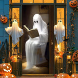 Halloween Ghost Door Cover – Large 3D Printed Spooky Banner with Rope for Hanging, Durable Outdoor & Indoor Decoration (35x79 Inches, Multicolor)