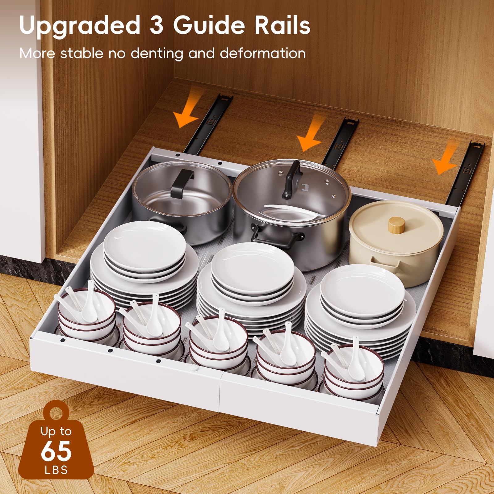 Onedream Adjustable Pull-Out Cabinet Organizer – 2 Pack Slide-Out Drawers (White)
