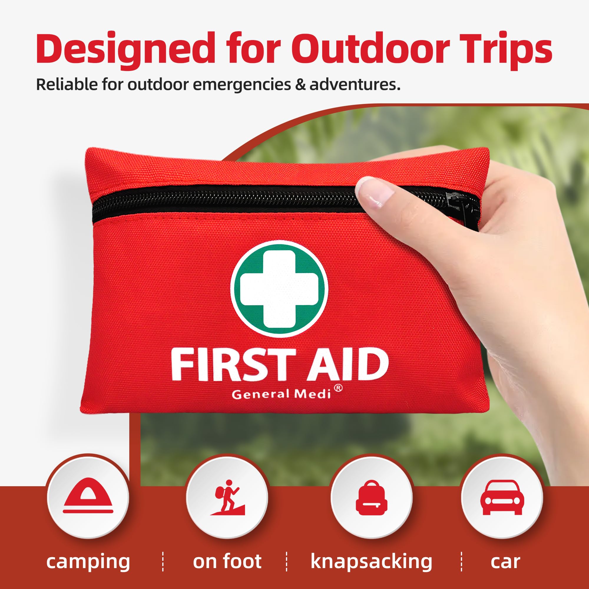Mini First Aid Kit (110 Pieces) – Compact Emergency Medical Kit for Travel, Home & Outdoor Use (Red)