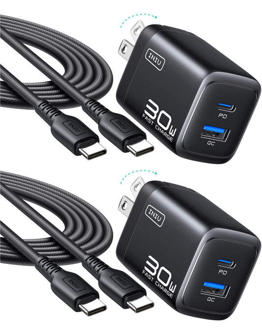 INIU 30W GaN Fast Charger – Dual Port USB-C Wall Charger with Fast Charging Cable