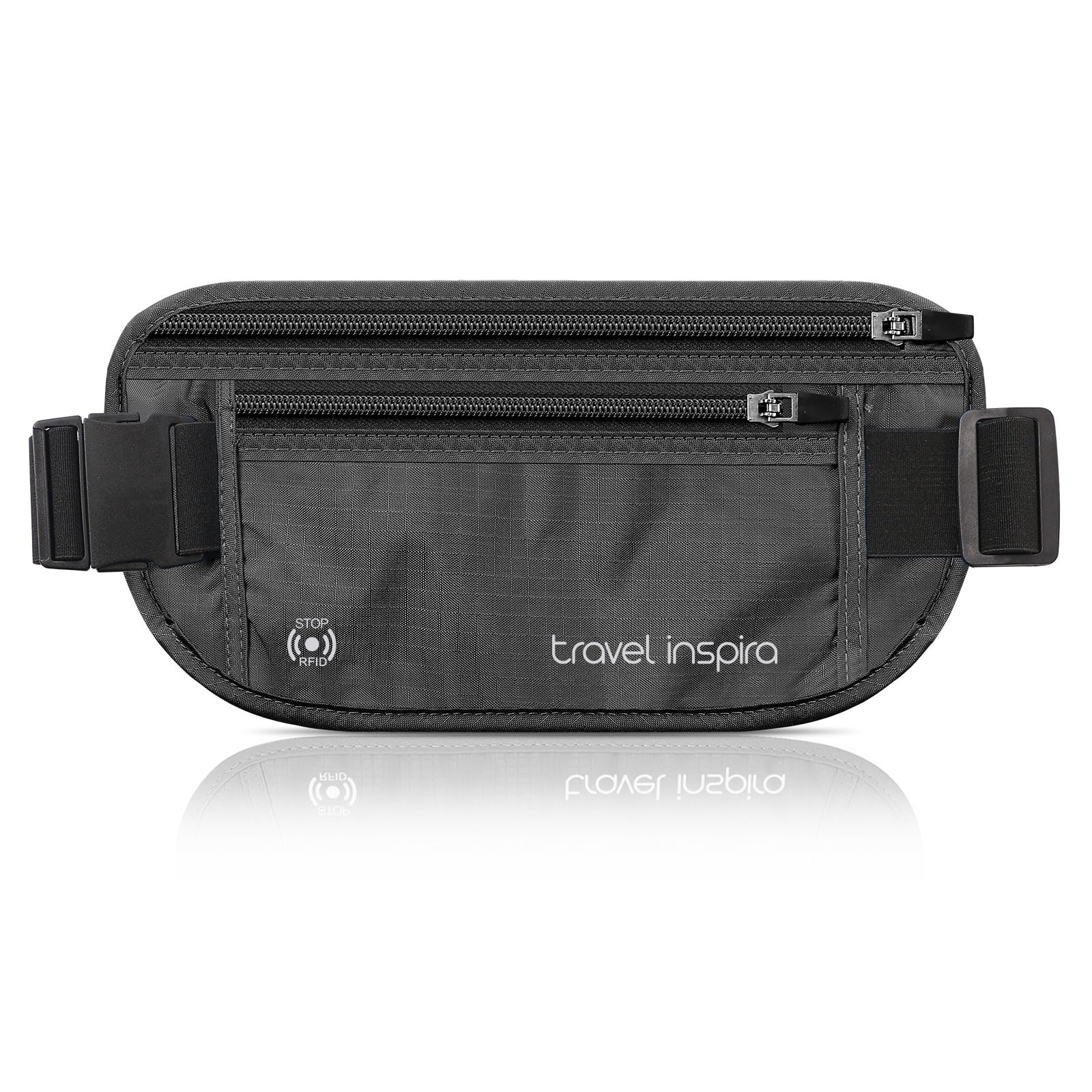 Travel Inspira Hidden RFID Money Belt – Secure Anti-Theft Passport & Card Wallet (Black Edition)
