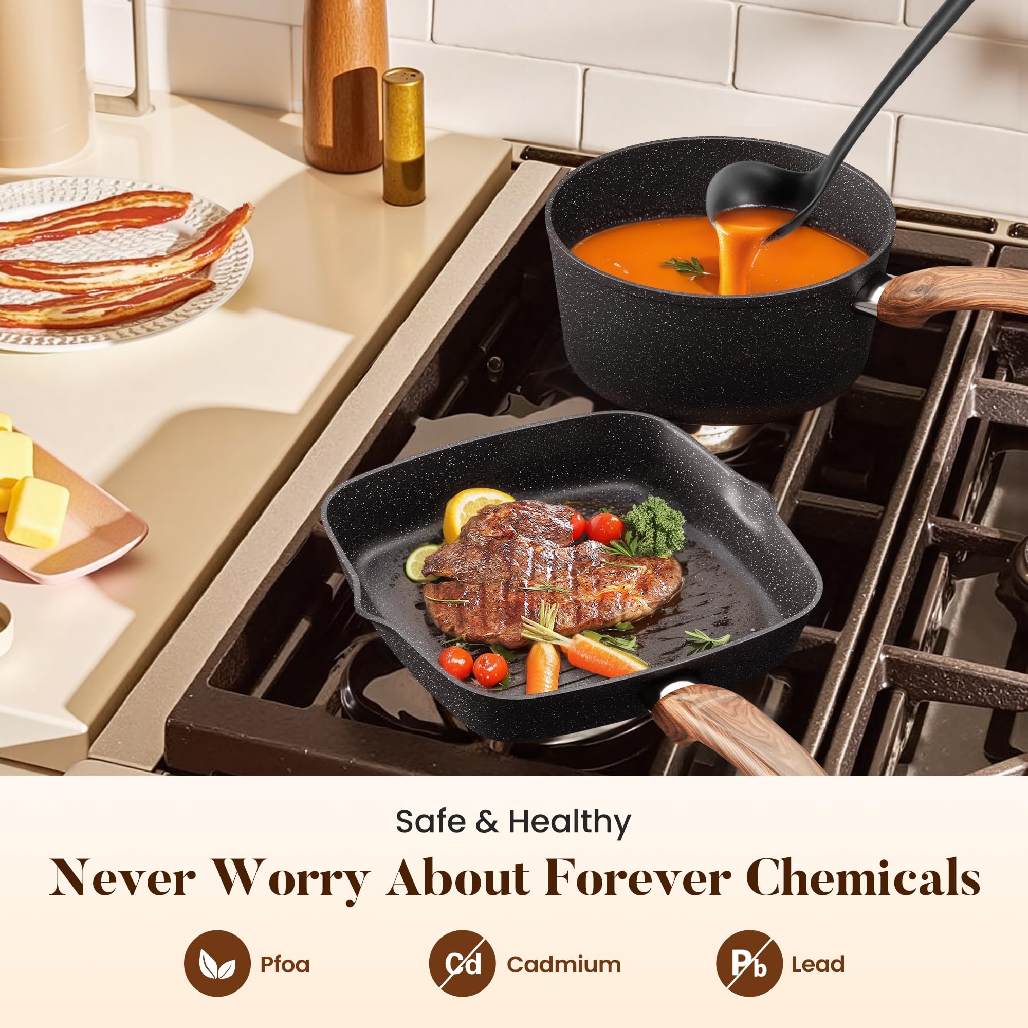 30-Piece Nonstick Granite Cookware & Bakeware Set with Induction Compatibility