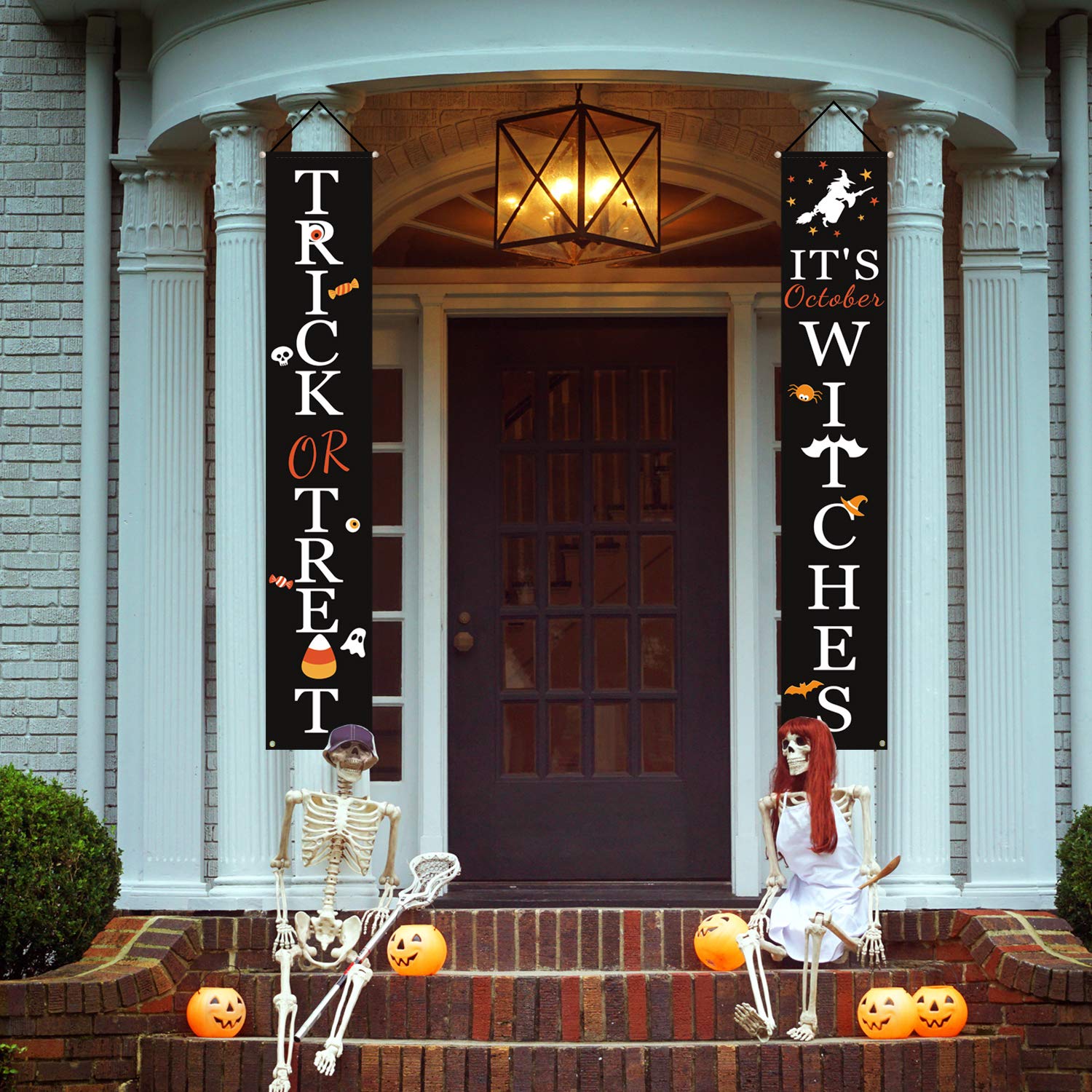 Halloween Porch Banners – Trick or Treat & It’s October Witches Hanging Signs for Front Door & Outdoor Decor