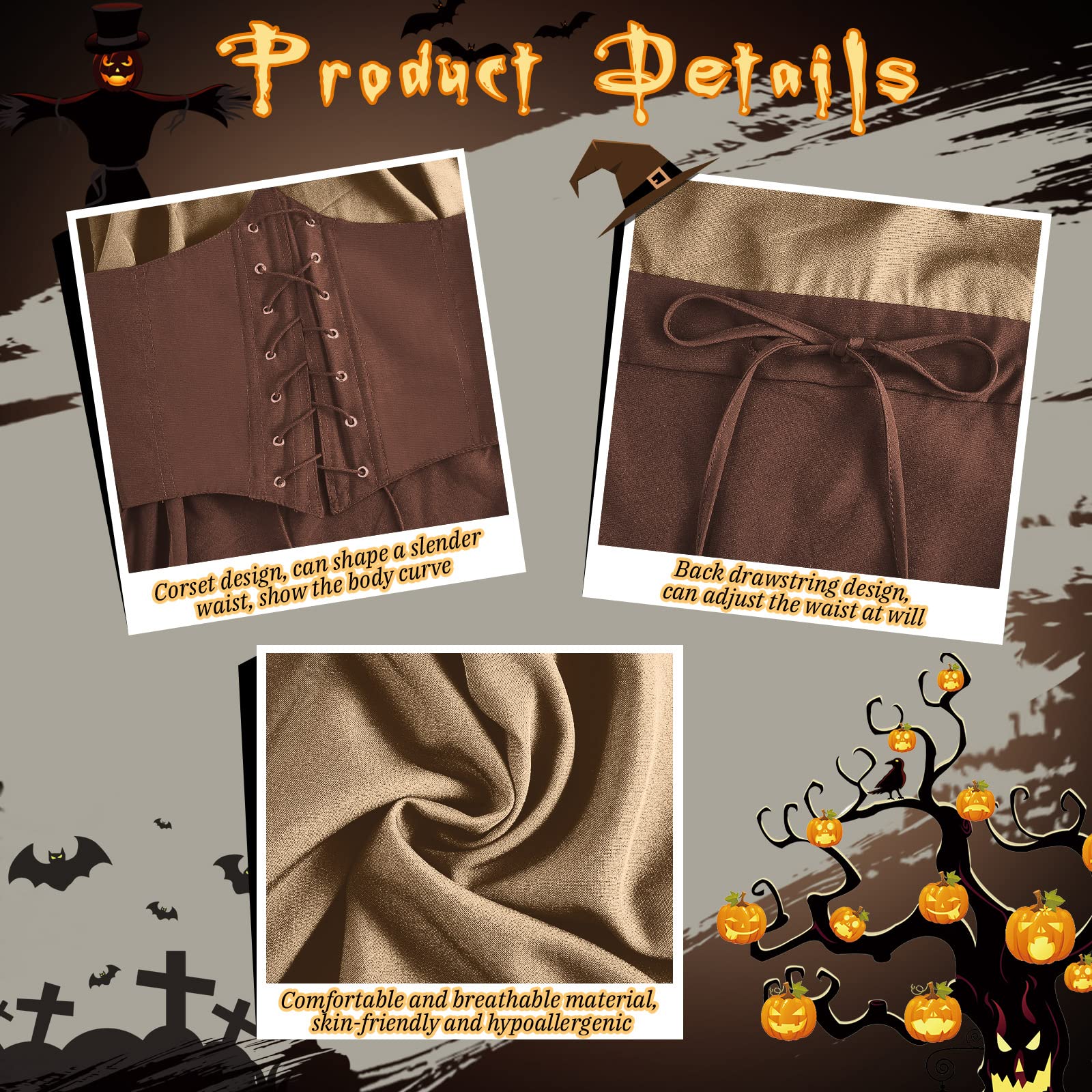 Women’s Medieval Renaissance Corset Dress Set – Khaki & Dark Khaki Elven Archer Costume with Long Ears 🏹✨