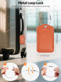 Smart Luggage Tag with Apple Find My – Rechargeable Leather Suitcase Tag with Privacy Flap (Orange)