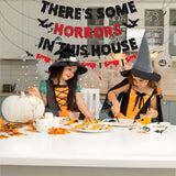 “There’s Some Horrors in This House” Halloween Banner Set – Red & Black Glitter Party Decorations