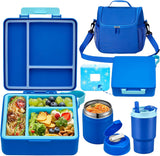 Kids Bento Lunch Box Set with 3 Compartments, 17 oz Food Jar, Insulated Bottle, Lunch Bag and Ice Pack