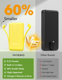 Mini 10000mAh Portable Power Bank with Built-in Charging Cables – Pocket Size Fast Charging Battery Pack for iPhone, Samsung & USB-C Devices (Yellow)