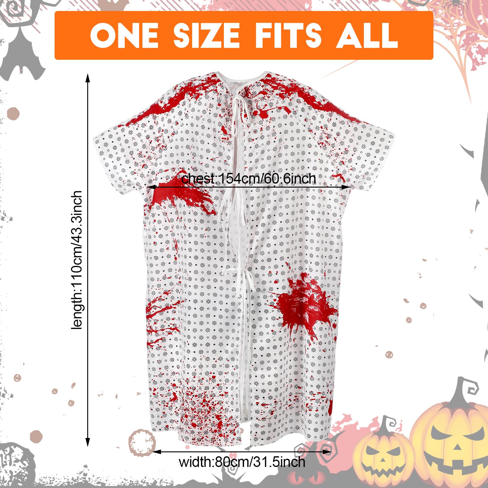 Bloody Hospital Patient Costume – Unisex Gown with Bloodstains & Gauze Bandage Set 🩸🏥