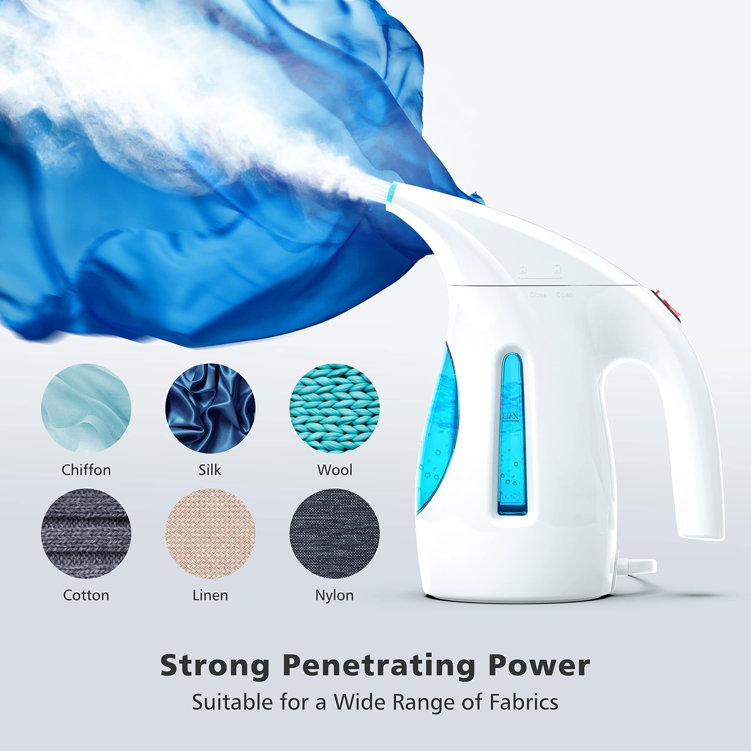 Hilife Maya Blue Portable Garment Steamer 700W Compact Travel Wrinkle Remover with Extended Reach Cord