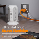 TESSAN 17-in-1 Tower Power Strip Surge Protector with 12 Outlets, 5 USB Ports & Individual Switches Flat Plug Extension Cord