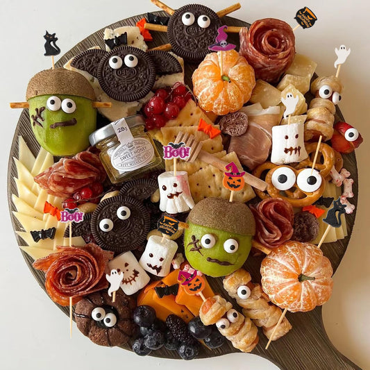 Halloween Cocktail Picks Set – 240Pcs Bamboo Party Toothpicks with Ghost, Pumpkin & Bat Designs for Snacks, Fruits & Appetizers