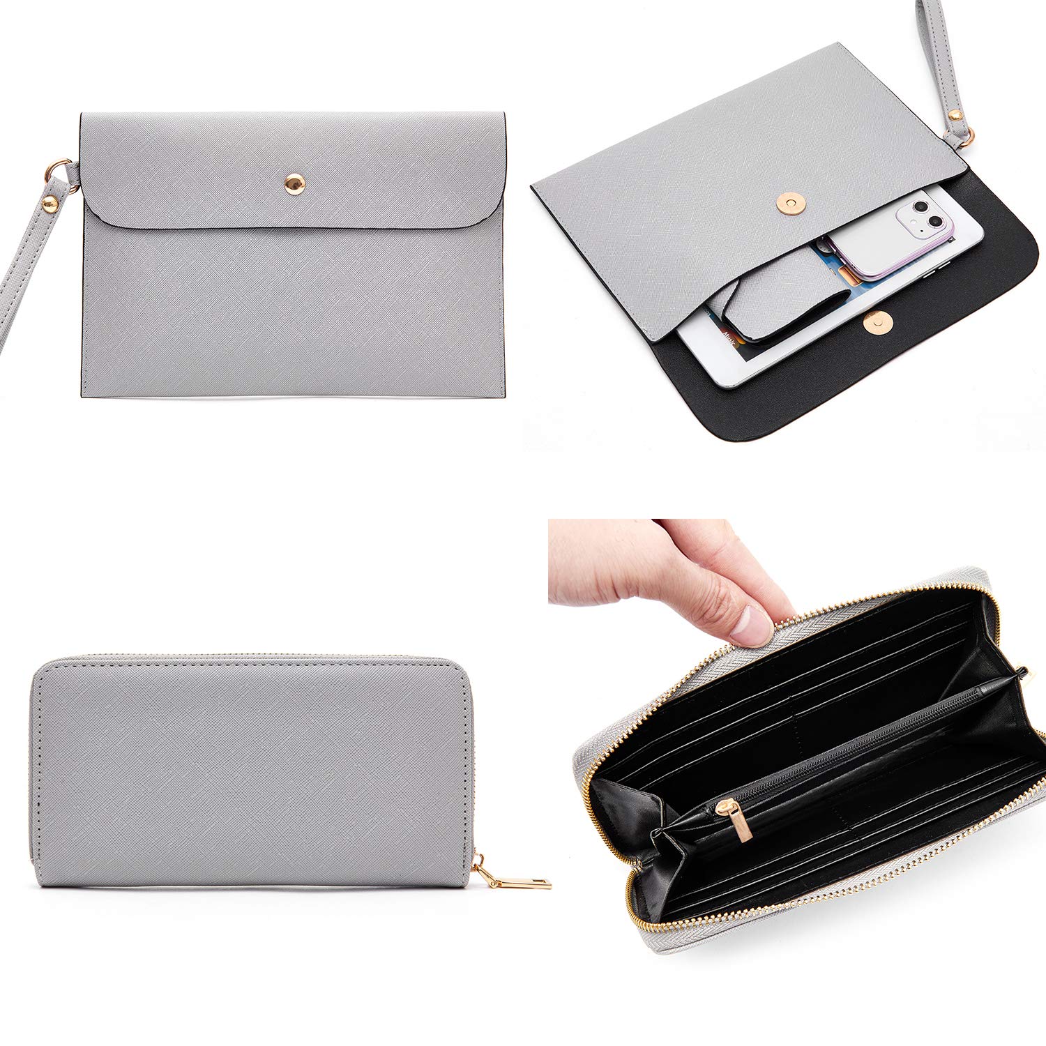 Soperwillton 5-Piece Handbag Set for Women – Tote, Shoulder Bag, Wallet & Clutch Purse Set (Grey)
