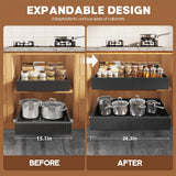 Extra-Wide Expandable Pull-Out Cabinet Organizer – 21” Deep 3-Rail Slide-Out Drawer (Black, 2-Pack)