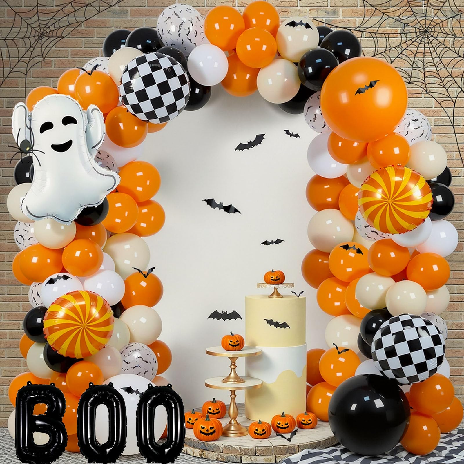 Halloween Baby Shower Balloon Garland Kit – Retro Burnt Orange, Black & White Boo Day Party Decorations