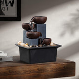4-Level Tabletop Waterfall Fountain with LED Light & Natural Rocks – Indoor Meditation Decor (Brown)