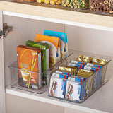 Clear Food Packet Organizer Bin with Removable Dividers – Pantry & Cabinet Storage for Snacks, Spices and Seasonings