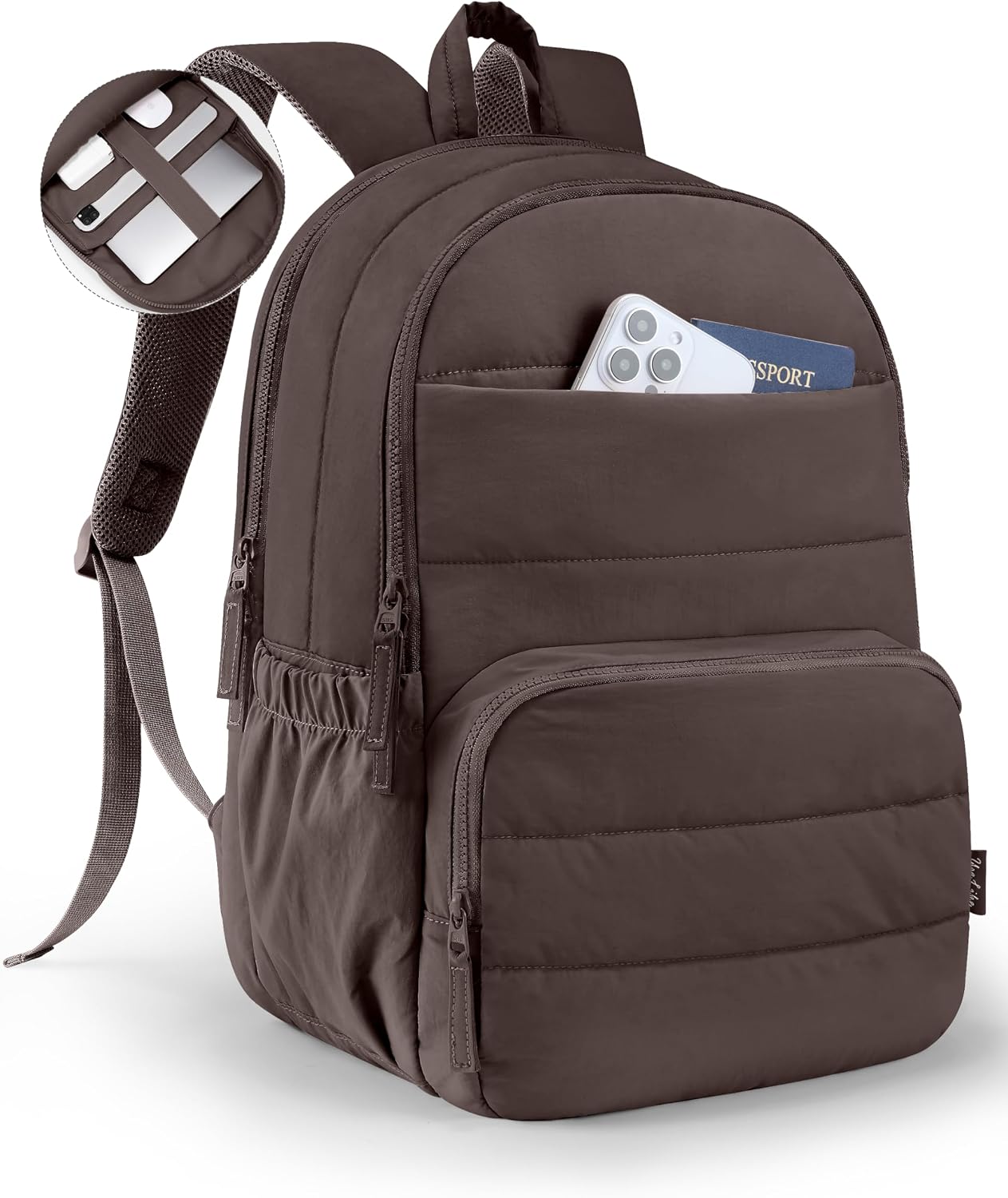 Sage Green Quilted School Backpack with Laptop Sleeve