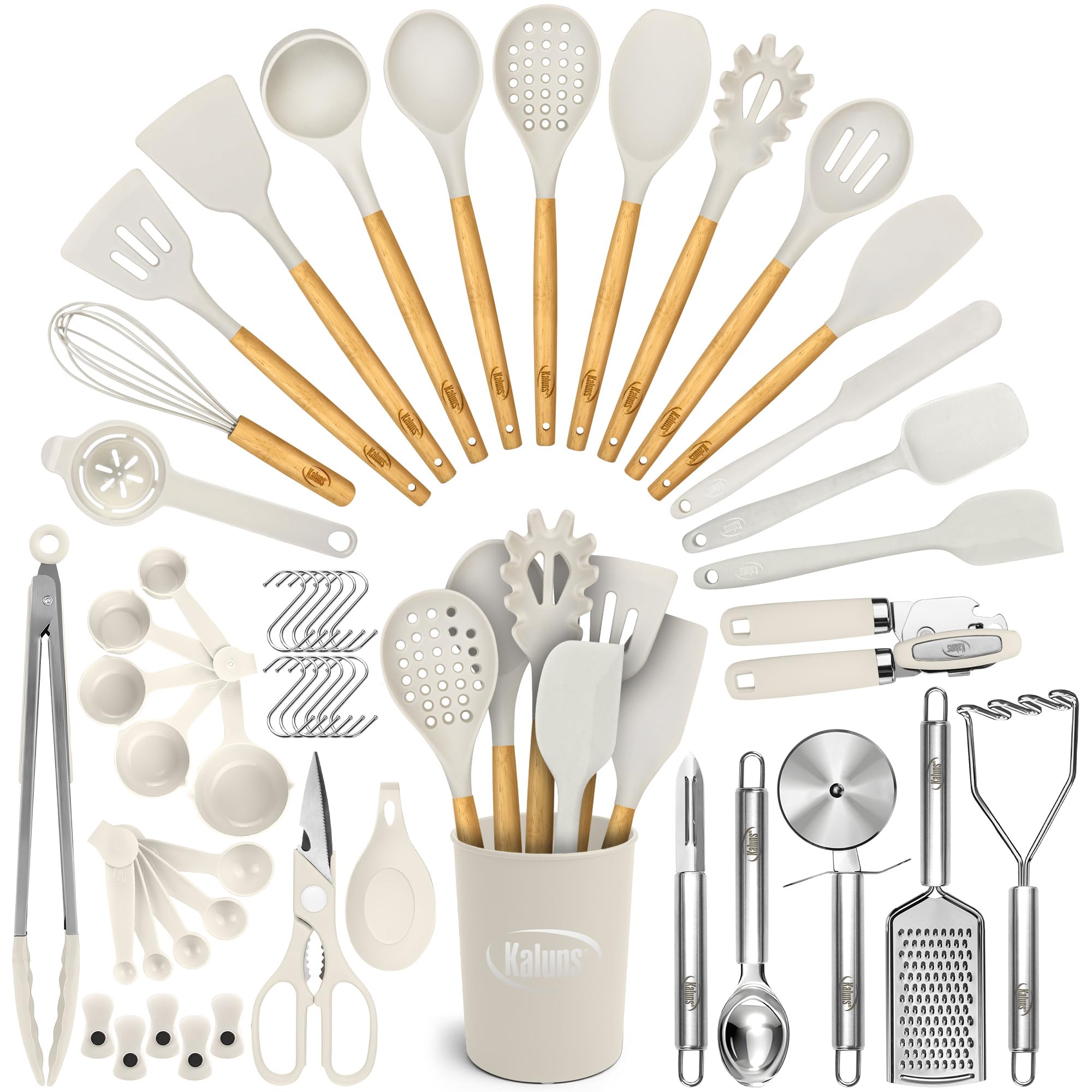 50-Piece Silicone Kitchen Utensil Set with Wooden Handles & Storage Holder