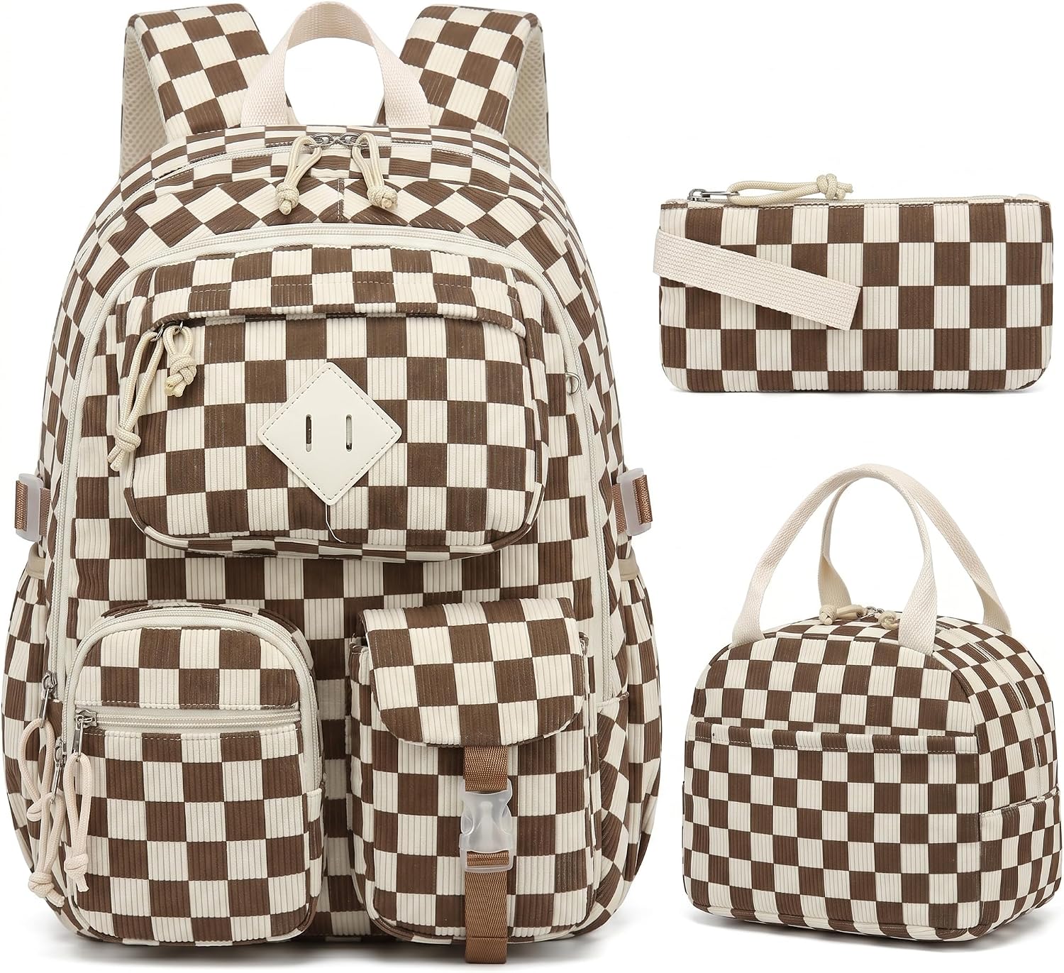 Pink Leopard Corduroy 3-Piece School Backpack Set