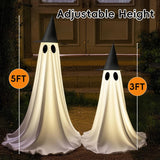 5FT Light-Up Halloween Ghost Decoration – Dual Power (USB/Battery) with 8 Lighting Modes, Remote & Water-Weighted Base (White)