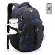 Swissdigital Design Laptop Backpack with USB-C Charging & RFID Protection – 31L Travel & College Backpack (Blue Camo)