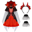 Girls Red Vampire Queen Costume Set – Dress, Cape, Gloves, Necklace & Headband (Sizes 5–16)