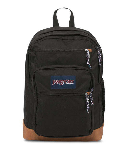 JanSport Cool Backpack with 15” Laptop Sleeve – Large Two-Compartment Backpack with Leather Base (Black)