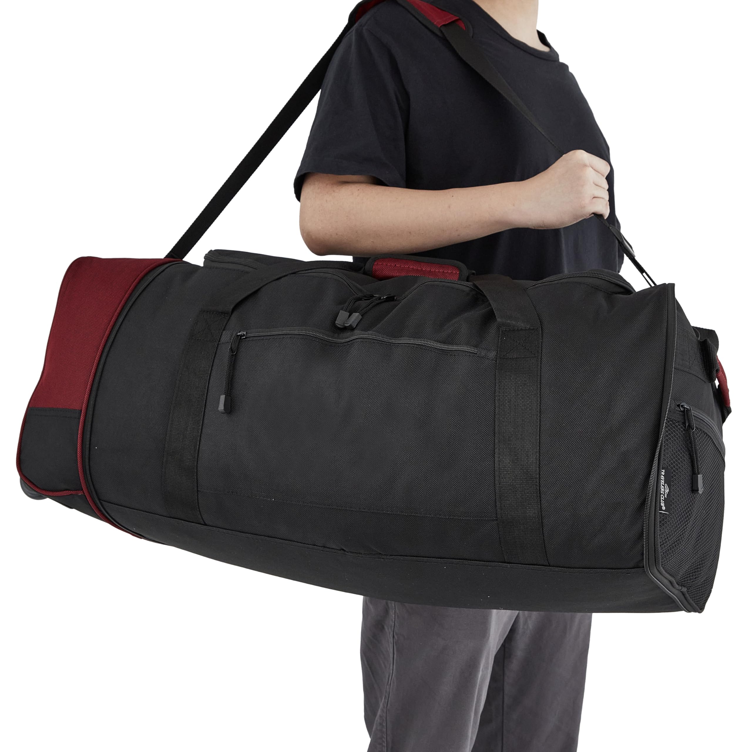 Travelers Club 32” Expandable Rolling Travel Duffel Bag, Heavy-Duty Wheeled Luggage with Shoulder Strap (Red)