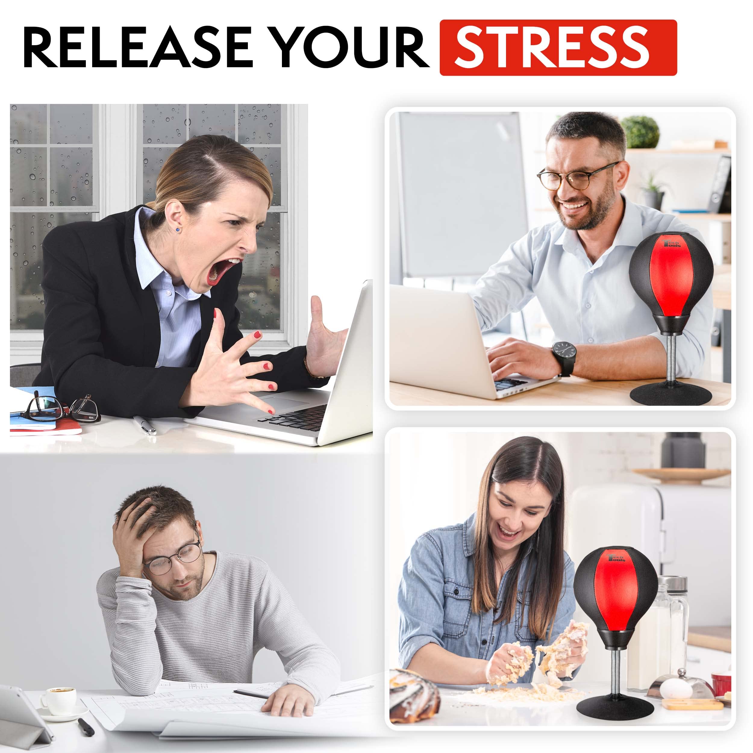 Tech Tools Desktop Punching Bag Stress Relief Toy with Strong Suction Base Funny Office Desk Accessory