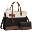 LOVEVOOK Laptop Tote Bag for Women – Waterproof Leather Work Bag with Stanley Cup Holder, 15.6” Laptop Compartment & Shoulder Strap (Black/White/Brown)