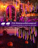 Orange & Purple Meteor Shower Lights – 30Ft 10-Tube LED Falling Rain Lights with Timer & Waterproof Design (Outdoor Halloween & Holiday Decor)