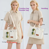 ZHMO Canvas Tote Bag for Women – Large Laptop Work Tote with Compartments, Shoulder & Crossbody Carry (Beige)